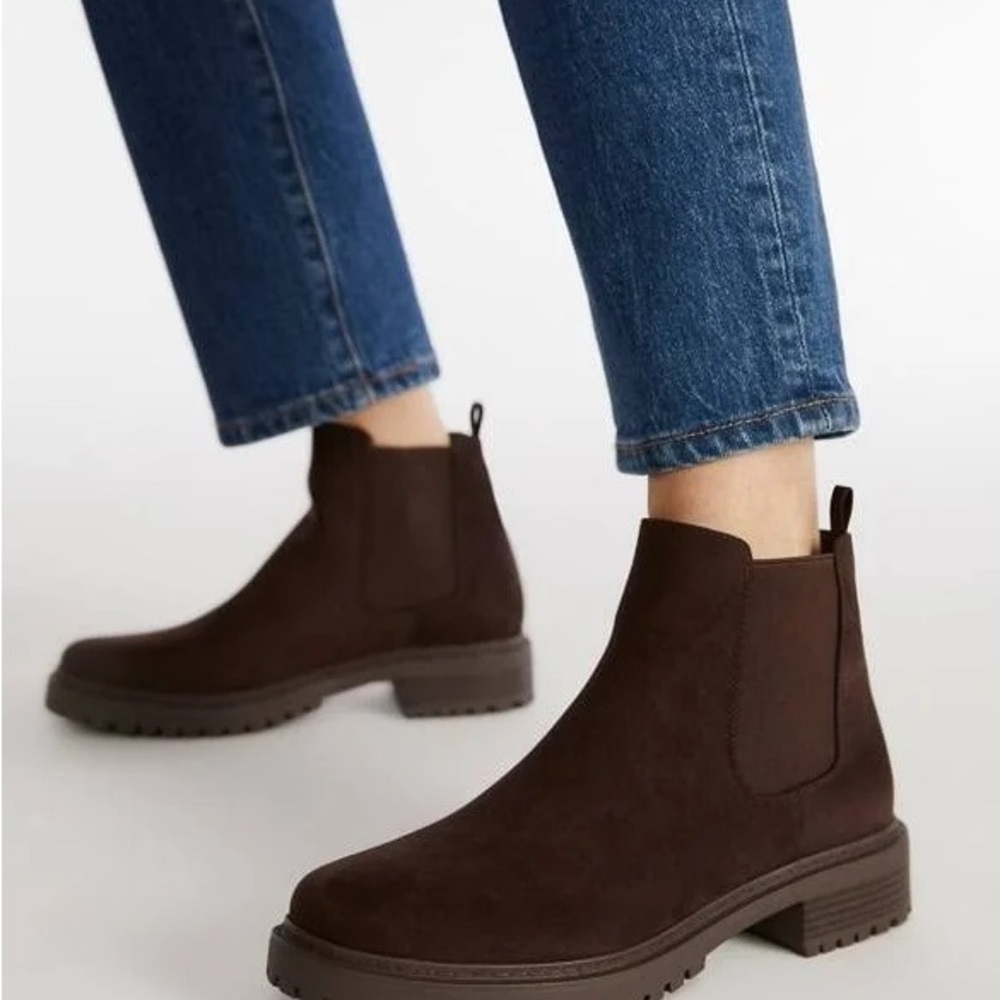 JustFab Brown Ankle Boots with Elastic Panels